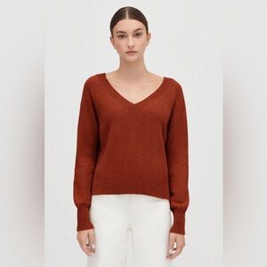 NWT Cuyana Cashmere Deep V-Neck Sweater in Ginger, XL